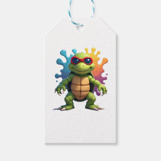 Schattige Schildpad met Zonnebril Verfspatten Zee  Cadeaulabel