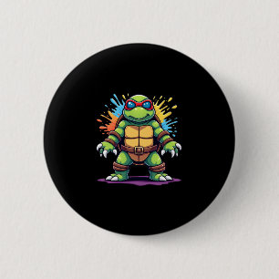 Schattige Schildpad met Zonnebril Verfspatten Zee  Ronde Button 5,7 Cm