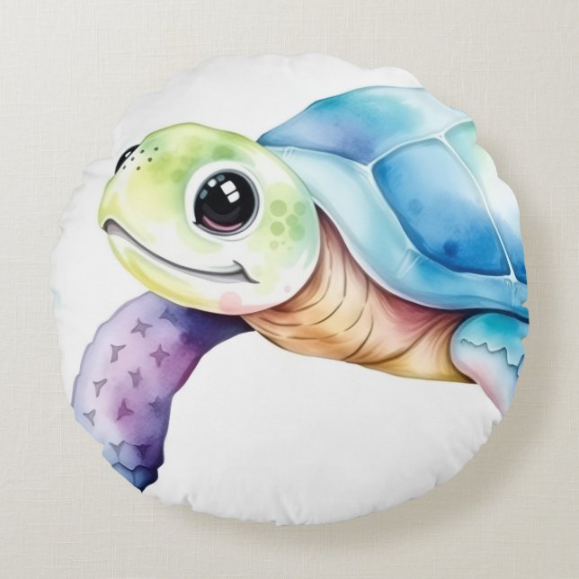 Schattige Schildpad Rond Kussen (Voorkant)