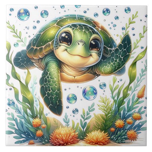 Schattige schildpad tegeltje (Voorkant)