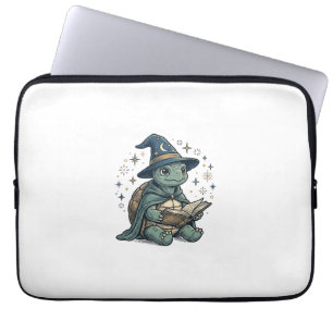 Schattige Schildpad Tovenaar Leest Toverboek Vecto Laptop Sleeve