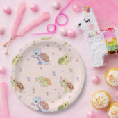 Schattige schildpadden met bloemeninpakpapier papieren bordje (Feest)