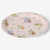 Schattige schildpadden met bloemeninpakpapier papieren bordje (Gekanteld)