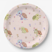 Schattige schildpadden met bloemeninpakpapier papieren bordje (Voorkant)