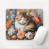 Schattige schildpadkat en bloemen muismat (Met muis)