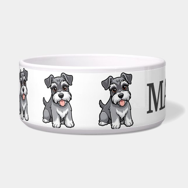 Schattige Schnauzer Gepersonaliseerd Voerbakje (Links)