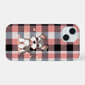 Schattige Schnauzer Hond Roze Plaid iPhone 15 Case (Achterkant horizontaal)
