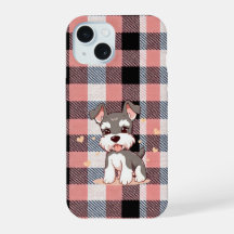 Schattige Schnauzer Hond Roze Plaid
