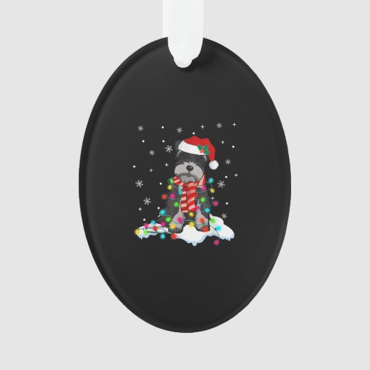 schattige schnauzer kerstlichten met santa hat gif ornament (voorkant)