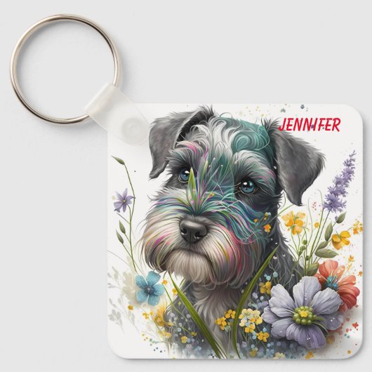 Schattige Schnauzer Puppy Dog Sleutelhanger (Voorkant)