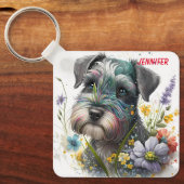 Schattige Schnauzer Puppy Dog Sleutelhanger (Voorkant)