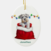 Schattige Schnauzer Terrier Dog in Holiday Gift Ba Keramisch Ornament (Achterkant)