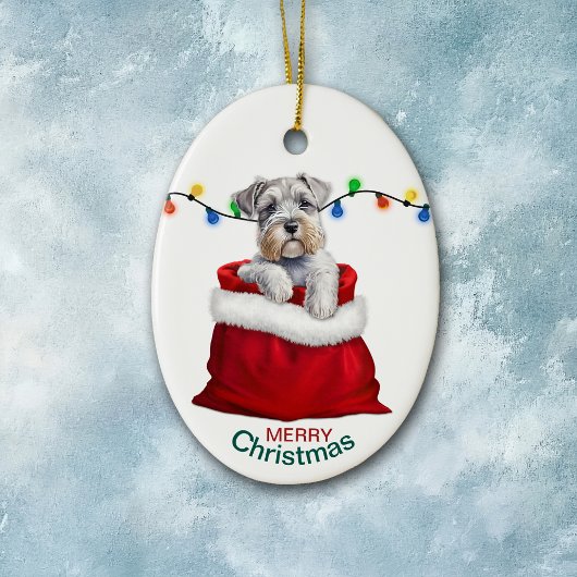 Schattige Schnauzer Terrier Dog in Holiday Gift Ba Keramisch Ornament