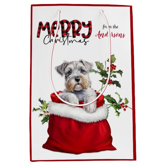 Schattige Schnauzer Terrier Dog Puppy Kerstmis Medium Cadeauzakje (Voorkant)