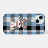 Schattige Schnauzerhond Blauwe Ruit iPhone 15 Case (Achterkant horizontaal)