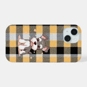 Schattige Schnauzerhond Gele Plaid iPhone 15 Case (Achterkant horizontaal)