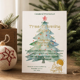Schattige school Kerstboom versieren feest Goud Folie Uitnodiging