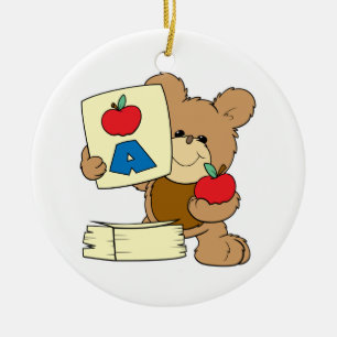 schattige school knuffelbeer A is voor Appel Keramisch Ornament