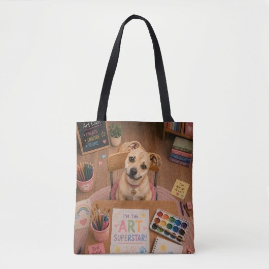 Schattige schoolpuppy kunstklasseschrijftafel tote bag (Voorkant)