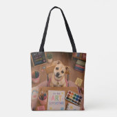 Schattige schoolpuppy kunstklasseschrijftafel tote bag (Achterkant)