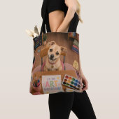 Schattige schoolpuppy kunstklasseschrijftafel tote bag (Dichtbij)