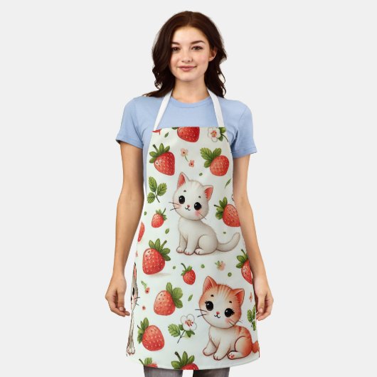 Schattige Schort voor katten en aardbeien (Gedragen)