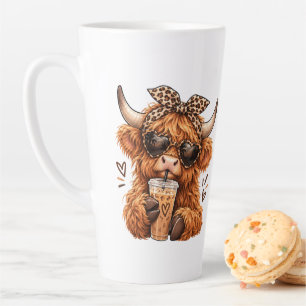 Schattige Schotse Hoogland Koe Luipaardprint IJsko Latte Mok