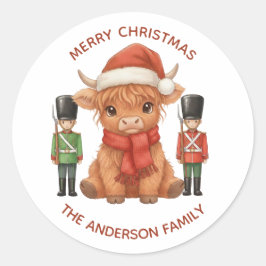 Schattige Schotse Hoogland Koe Notenkraker Kerst F Ronde Sticker