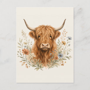 Schattige Schotse Hooglandkoe Aquarel Feestdagenkaart
