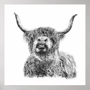 Schattige Schotse Hooglandkoe Tong Uit Rustieke Bo Poster