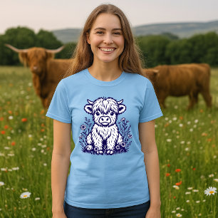 Schattige Schotse Hooglandkoe & Wilde Bloemen T-shirt