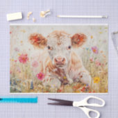 Schattige Schotse Koe met Veldbloemen voor Decoupa Tissuepapier (Craft)