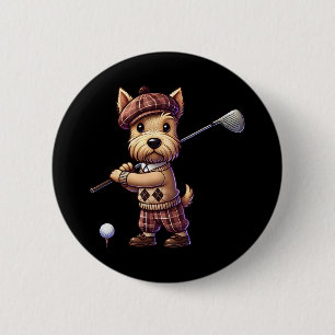 Schattige Schotse Terriër speelt golf golfer golfe Ronde Button 5,7 Cm
