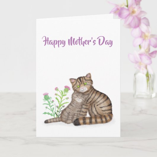 Schattige Schotse wilde katten Moederdag kaart (Orchidee)