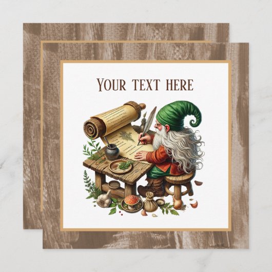 Schattige schrijven kabouter partij kaart (Voorkant / Achterkant)