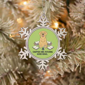 Schattige Schrijvende Goldendoodle Kerstsneeuwvlok Tin Sneeuwvlok Ornament