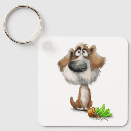 Schattige schuldbewuste ruige hond cartoon sleutelhanger (Voorkant)