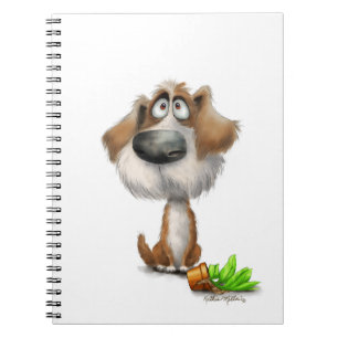 Schattige schuldbewuste ruige hond stripfiguur notitieboek
