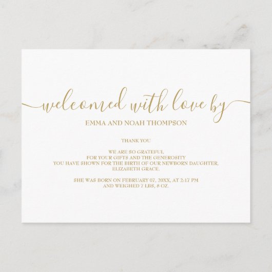 Schattige Script Baby Photo Birth Announcement Briefkaart (Achterkant)