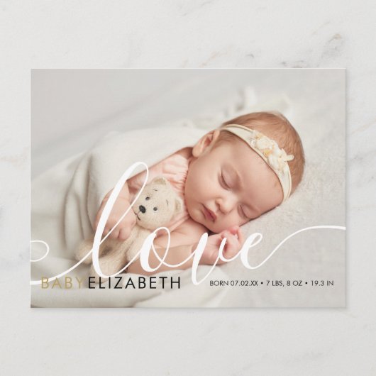 Schattige Script Baby Photo Birth Announcement Briefkaart (Voorkant)