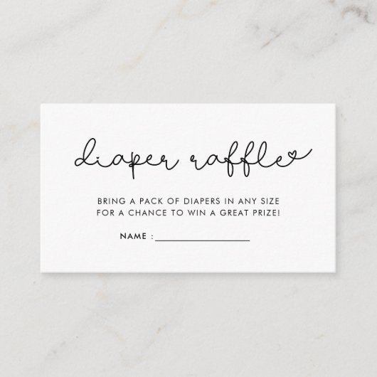 Schattige script baby shower luier loterij invoege informatiekaartje (Voorkant)