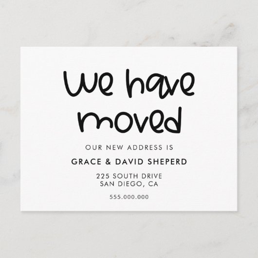 Schattige script bewegende aankondiging briefkaart (Voorkant)