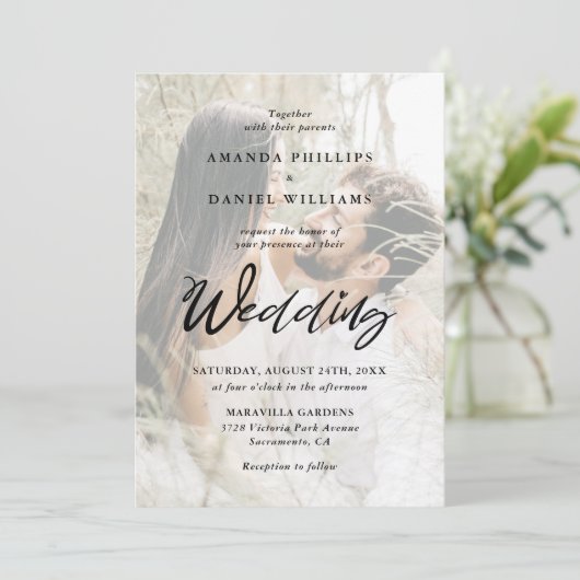 Schattige Script Elegant rustiek 2 foto bruiloft Kaart (Staand voorkant)