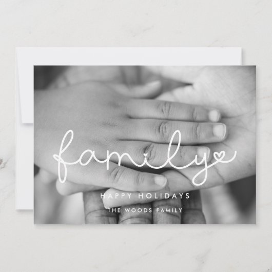 Schattige Script Familiefoto Kerstmis Feestdagenkaart (Voorkant)