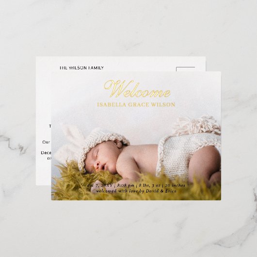 Schattige Script Foto Baby Aankondiging Folie Kaar (Voorkant / Achterkant)