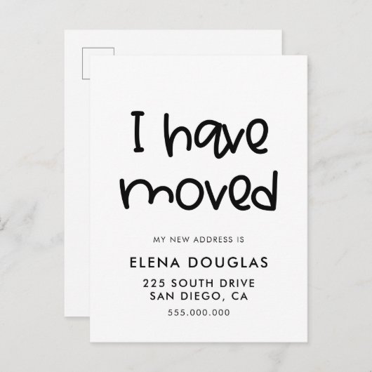 Schattige script Ik heb aankondiging verplaatst Briefkaart (Voorkant / Achterkant)