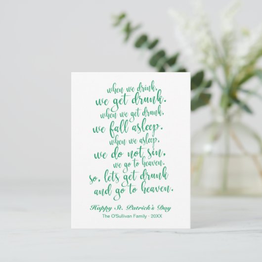Schattige script Irish Toast St. Patrick's Day Briefkaart (Staand voorkant)