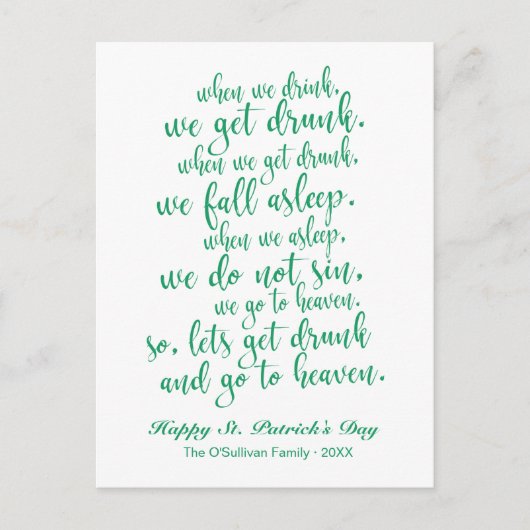 Schattige script Irish Toast St. Patrick's Day Briefkaart (Voorkant)