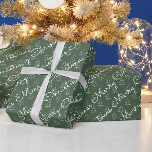Schattige Script Merry Christmas Holiday Tree Patt Cadeaupapier (Feestdagen)