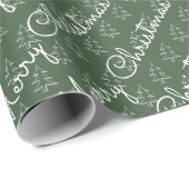 Schattige Script Merry Christmas Holiday Tree Patt Cadeaupapier (Rol Hoek)